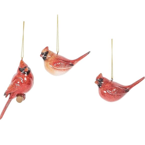 Set Of 3 Gallerie II Cardinal Bird Hanging Christmas Ornaments With Gold String - Picture 1 of 7